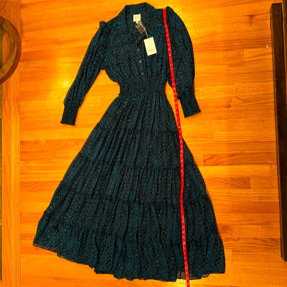 Misa Los Angeles XS teal & black Snake print maxi dress